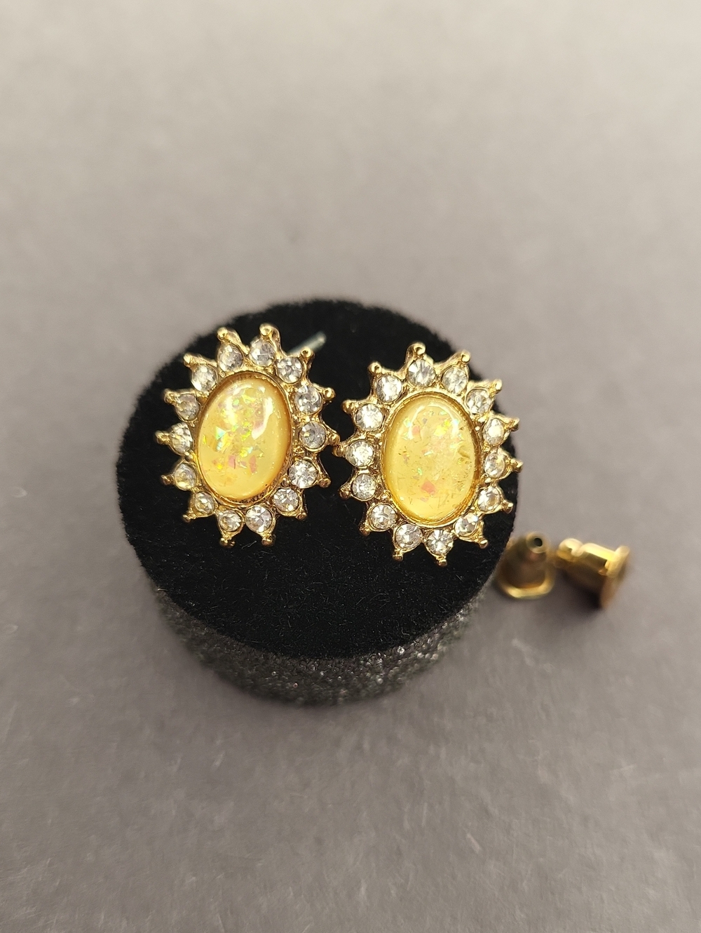 Gold Sunburst Yellow Opal Stud Earrings